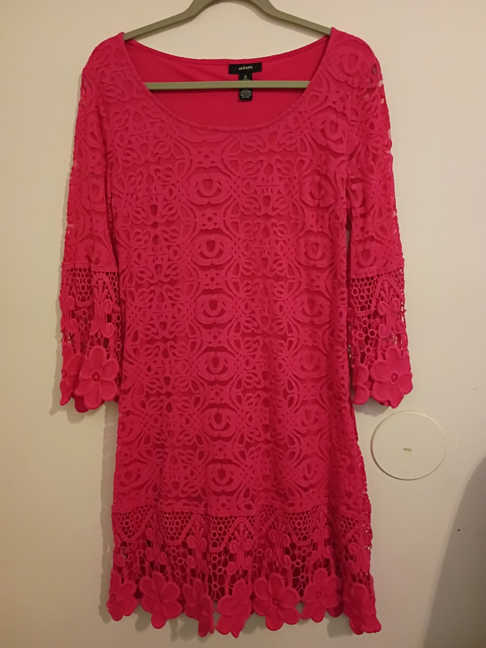 Alfani Hot Pink Crochet Lace Mini Dress Sz M